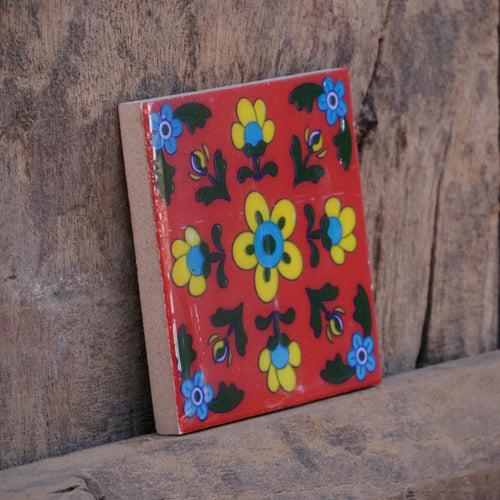 Traditional Reddish Flowere Finished Ceramic Square Tile