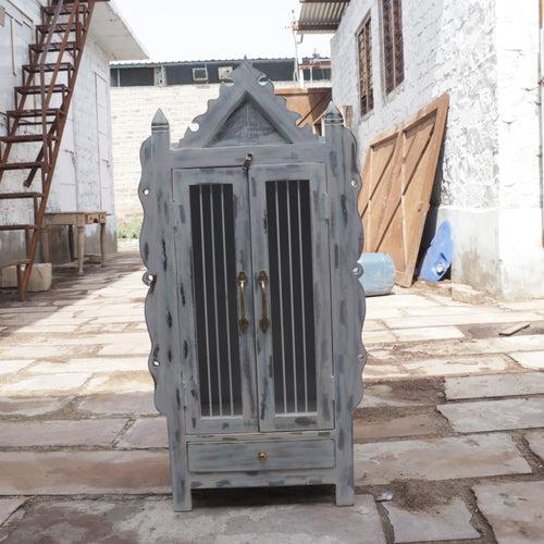 Traditional Old Vintage Blue Distressed Wooden Handmade Temple