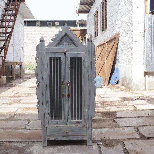 Traditional Old Vintage Blue Distressed Wooden Handmade Temple