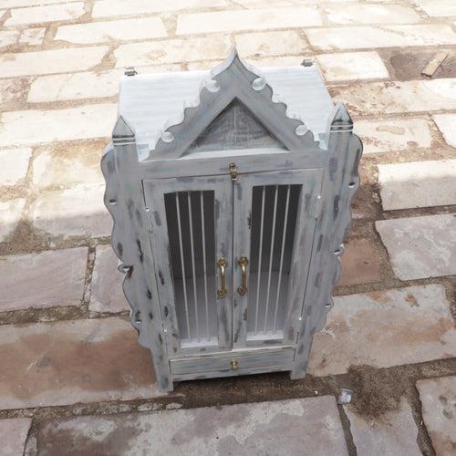 Traditional Old Vintage Blue Distressed Wooden Handmade Temple