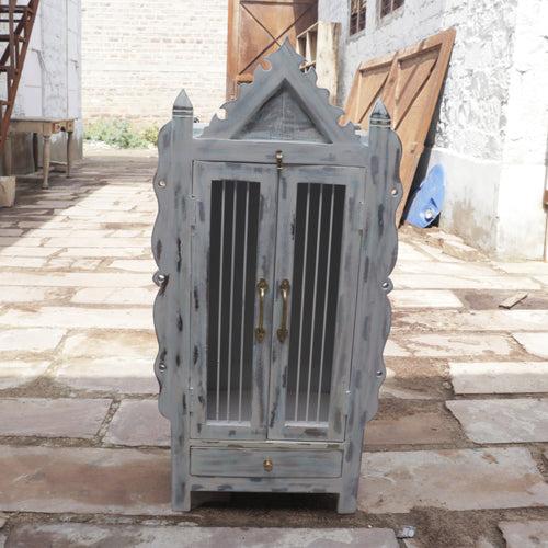 Traditional Old Vintage Blue Distressed Wooden Handmade Temple