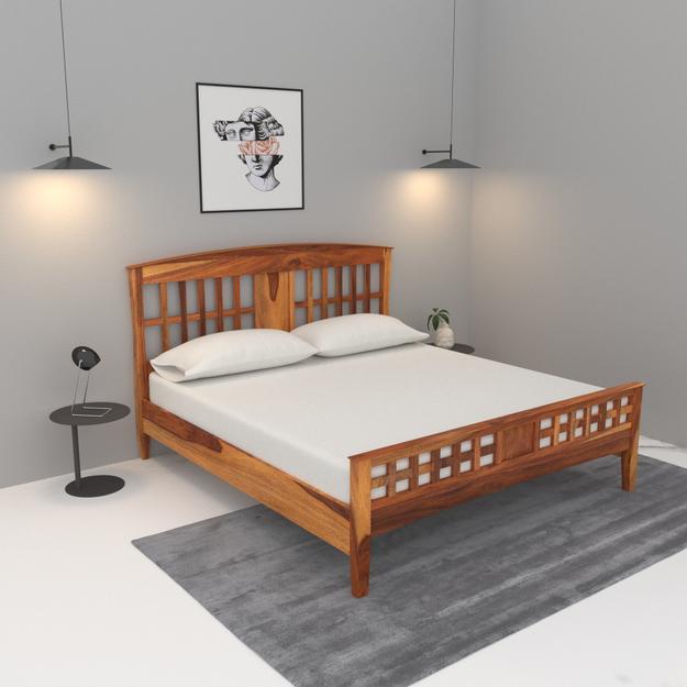 Rectangular Design Bed in Natural Light Brown Finish ( Sheesham wood )