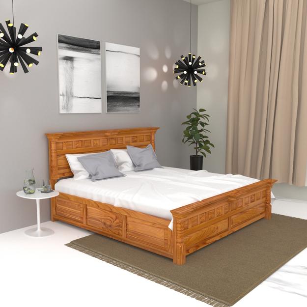 Teak Wood Bed in Light Brown Finish ( Teak wood )