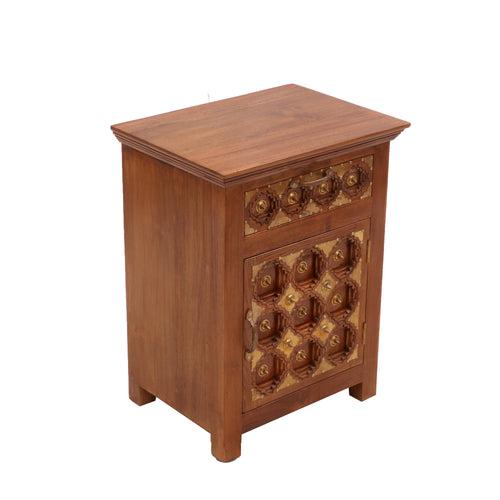 Grid Carved Night Stand (Left Side Bedside)