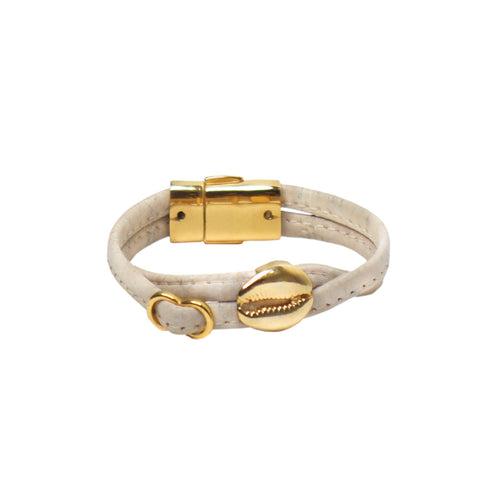 Cowrie Shell Layered Cork and 18k Gold Plated Bracelet