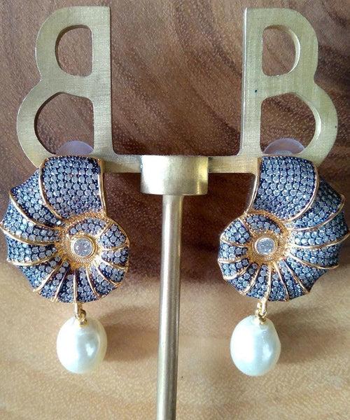 Conch Shell Crystal Encrusted Pearl Drop Earrings