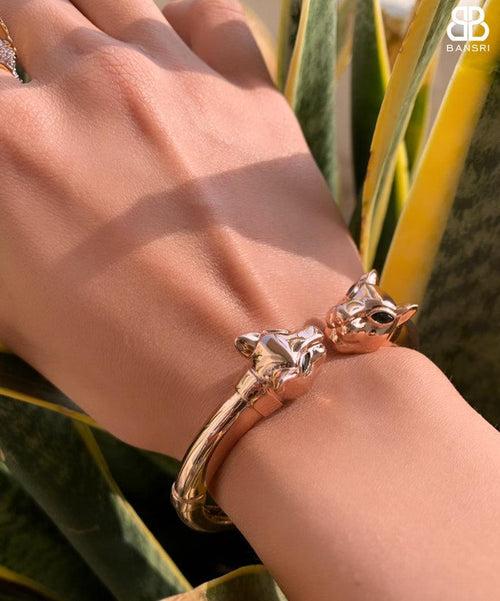 Double Panther Headed Cuff Bangle