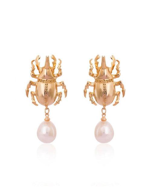 Scarab Pearl Drop Earrings