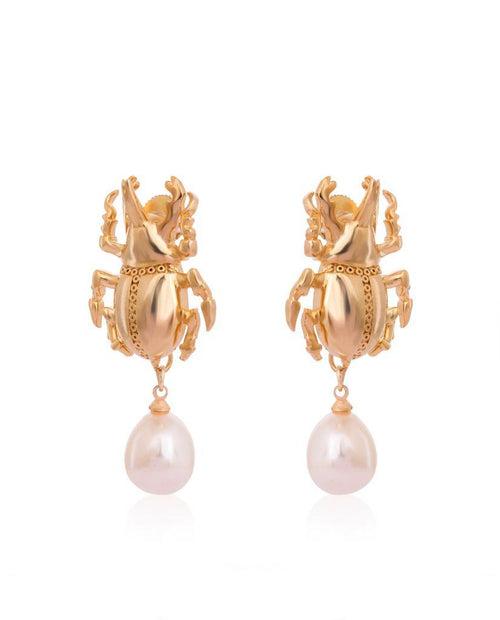 Scarab Pearl Drop Earrings