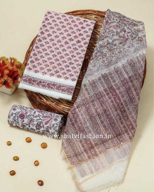 Designer Buti Hand Block Print Cotton Suit with Kota Doria Dupatta (3CKD408)