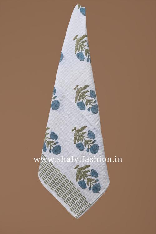 Blue Buta Print Waffle Cotton Bath Linen Set (BLS05)