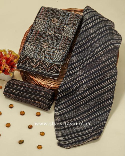 Exclusive Hand Block Print Gajji Silk Suit Set (GAS09)