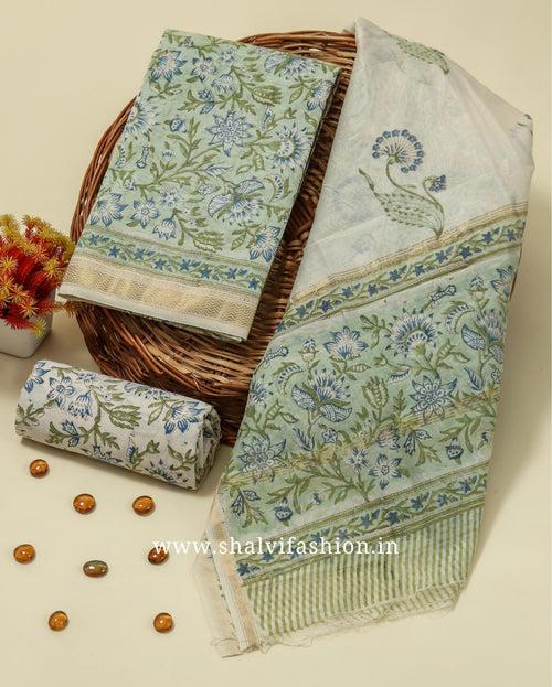 Designer Hand Block Print Maheshwari Silk Suit Set (MSL431)
