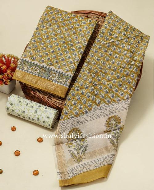 Buti Hand Block Print Maheshwari Silk Suit Set (MSL415)