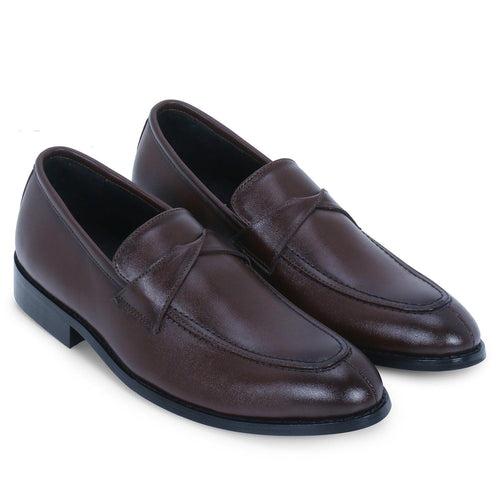 Derby Brown Twisted Strap Loafers.
