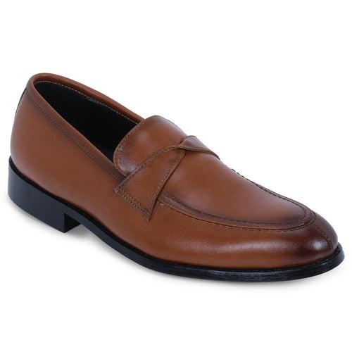 Derby Tan Twisted Strap Loafers.