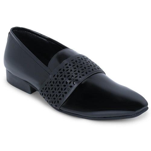 Montreux Patent Black Carved Strap Loafers.