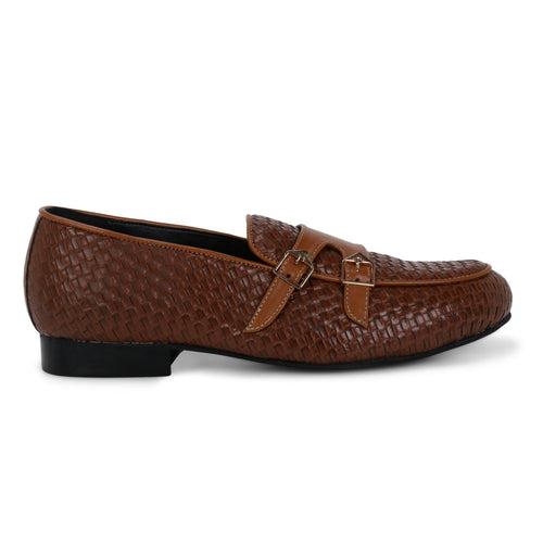 Bello Tan Braided Double Monk Loafers