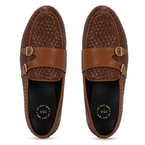 Bello Tan Braided Double Monk Loafers
