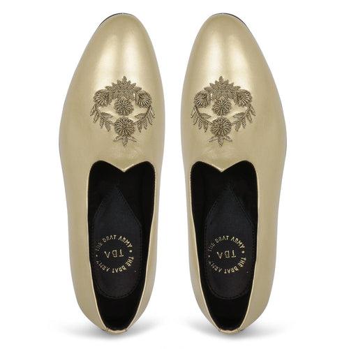 Anza Gold Hand-Embroidered Ethnic Slip-Ons