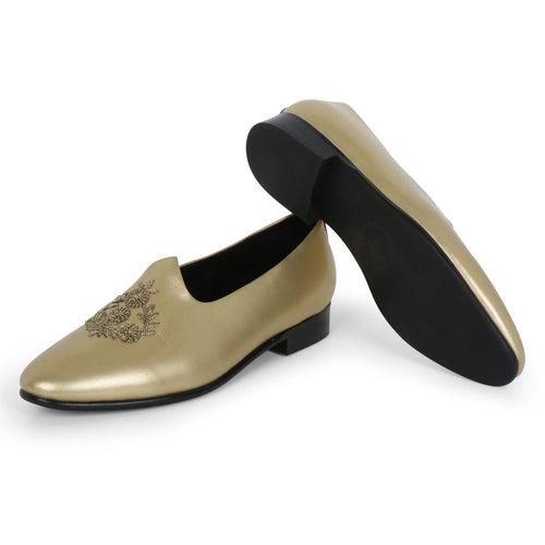 Anza Gold Hand-Embroidered Ethnic Slip-Ons