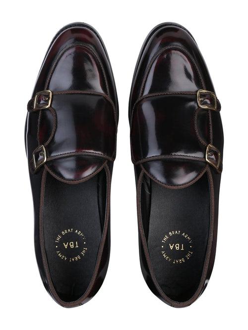 Bello Patent Cherry/Black Double Monk Loafers