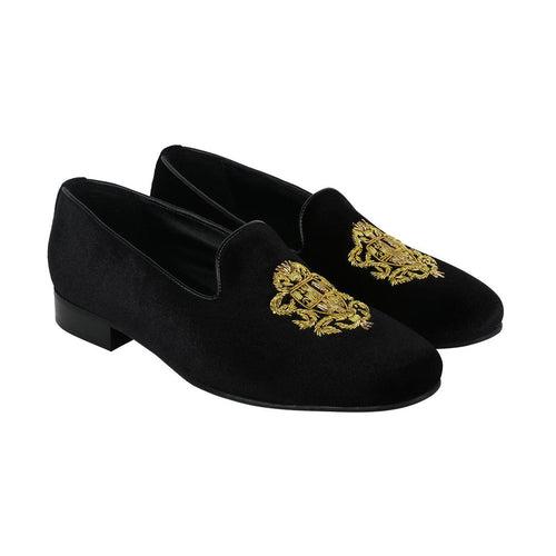 Bristol Black Velvet Hand Embroidered Slip Ons