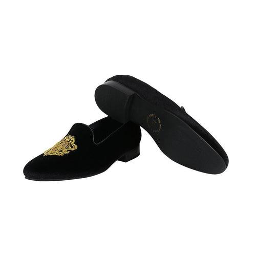 Bristol Black Velvet Hand Embroidered Slip Ons