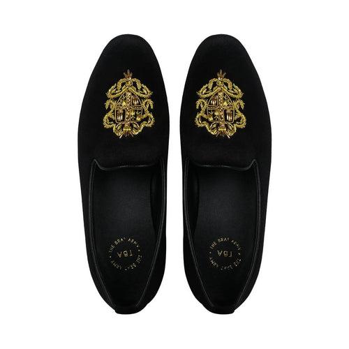 Bristol Black Velvet Hand Embroidered Slip Ons