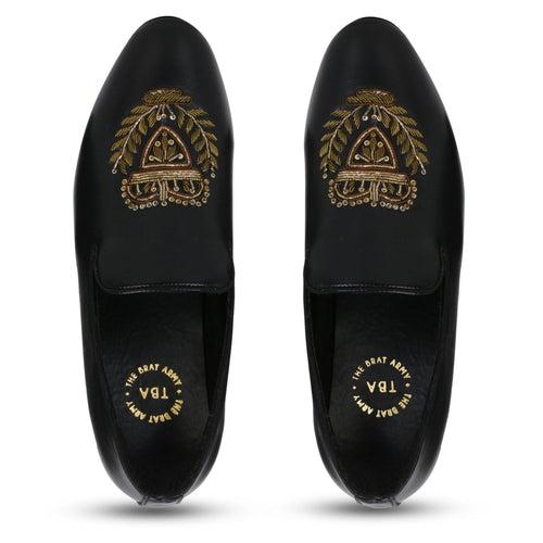 Bern Black Hand-Embroidered Ethnic Slip-Ons