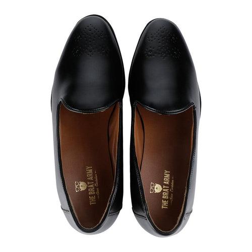 Assisi Timeless Medallion Toe Black Slipper Shoes