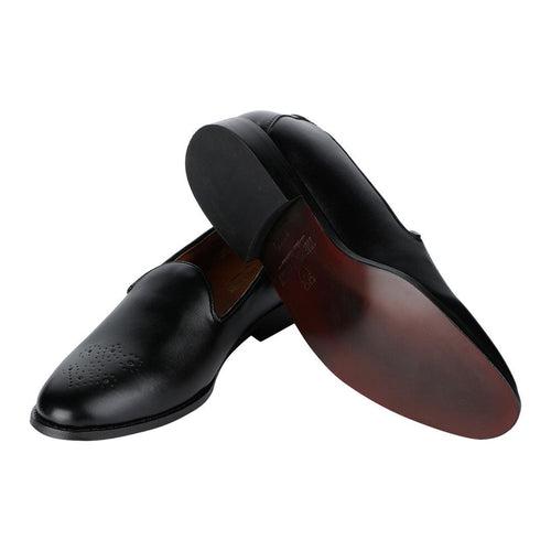 Assisi Timeless Medallion Toe Black Slipper Shoes