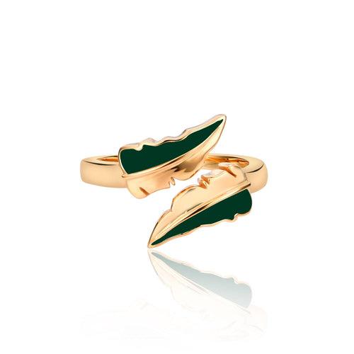 Sparkling Green Leaf Open Ring