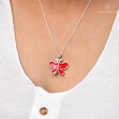 Fluttering Red Butterfly Necklace