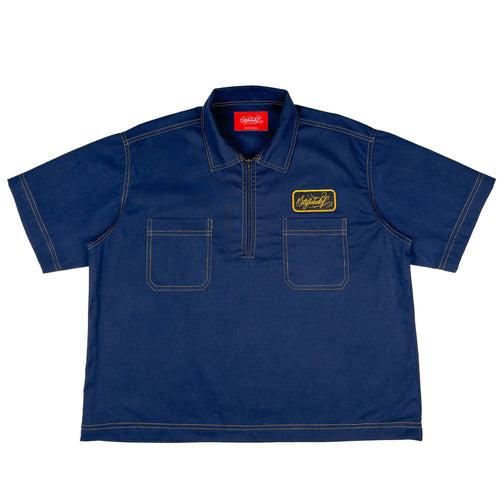 Zip up Patch Workshirt (NAVY BLUE)