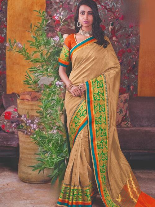 Beige Premium Cotton Silk Saree