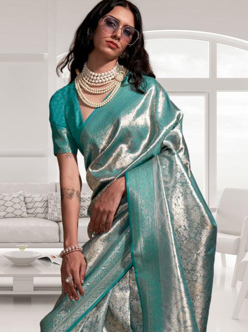 Olympic Blue Kanjivaram  Designer Saree