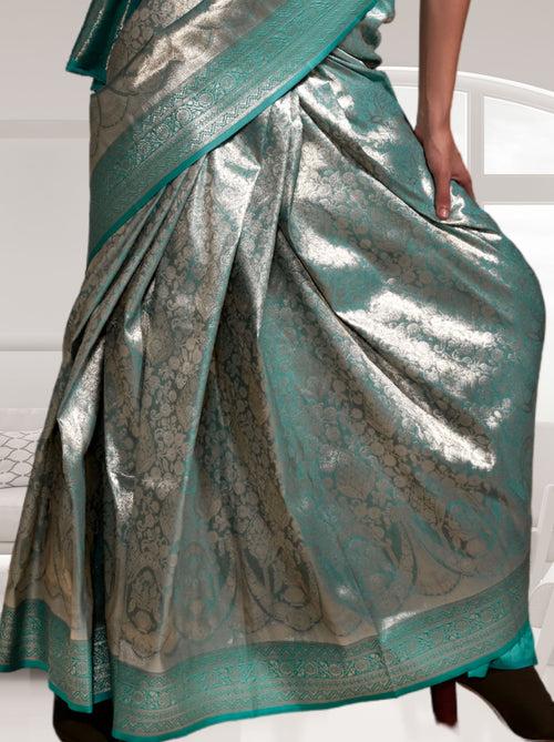 Olympic Blue Kanjivaram  Designer Saree