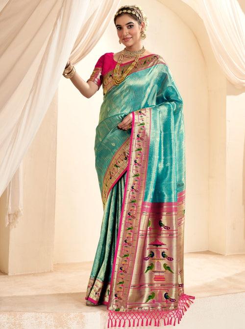 Blue Paithani Silk Blended Saree