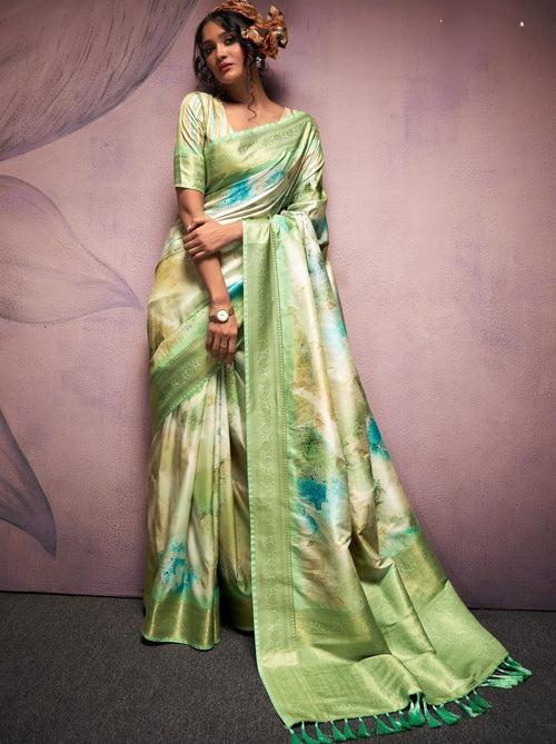 Tea Green Silk Blended Saree