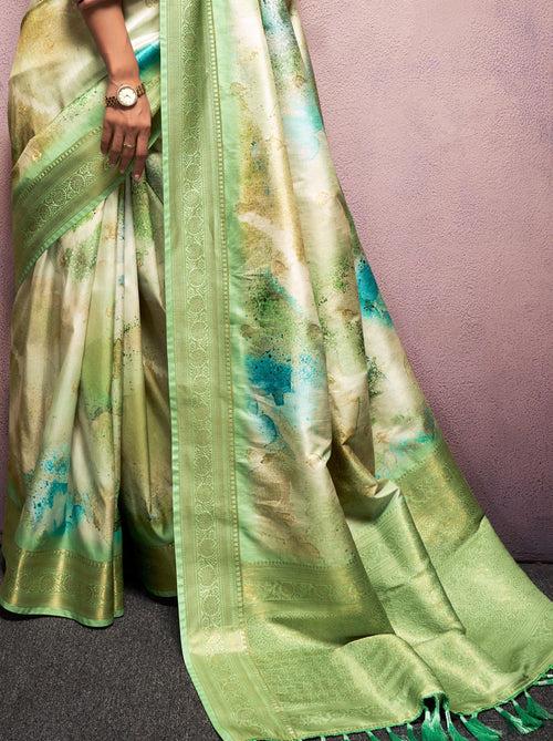 Tea Green Silk Blended Saree