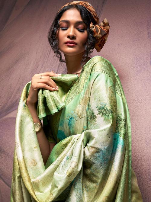 Tea Green Silk Blended Saree