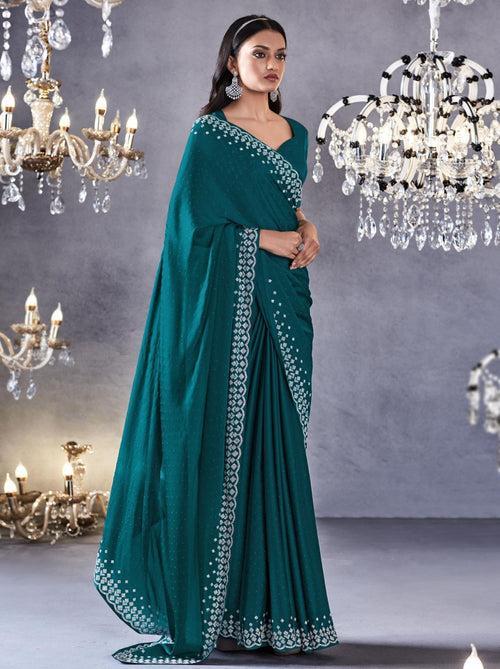 Pine Green Premium Satin Silk Saree