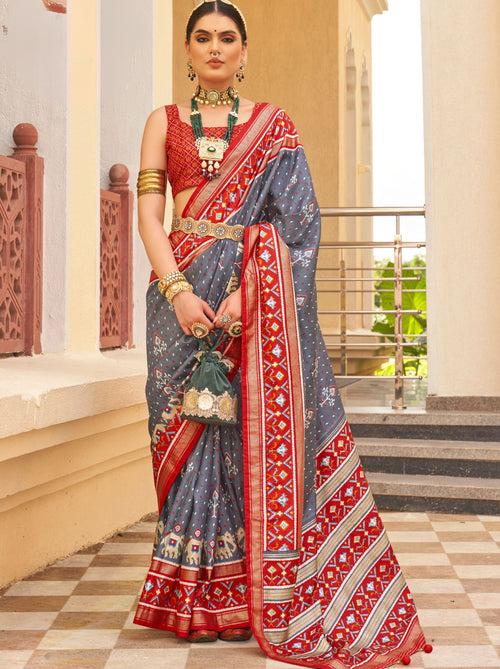 Lava Grey Silk Blended Saree