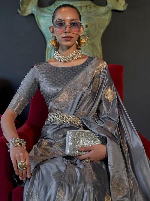 Seal Grey Pure Satin Silk Saree