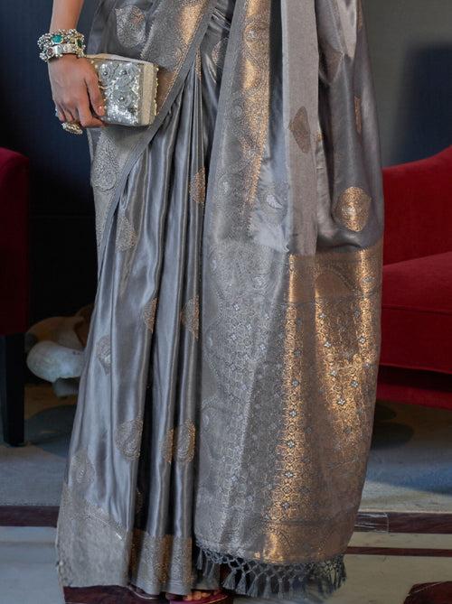 Seal Grey Pure Satin Silk Saree