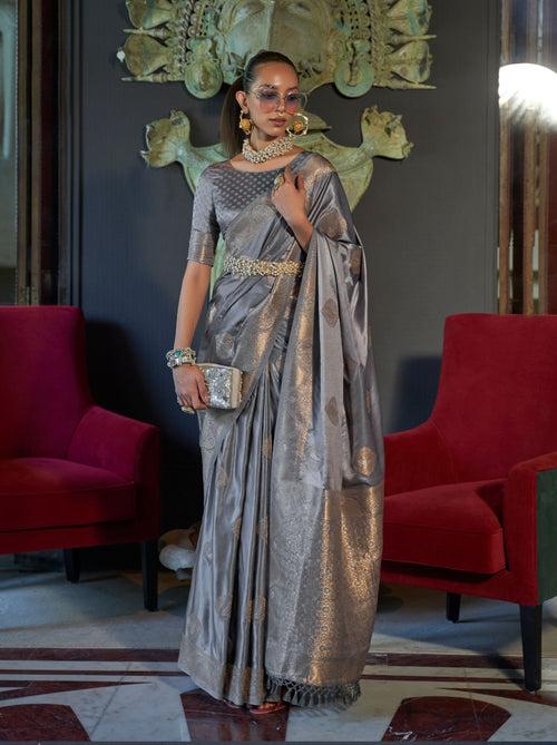 Seal Grey Pure Satin Silk Saree