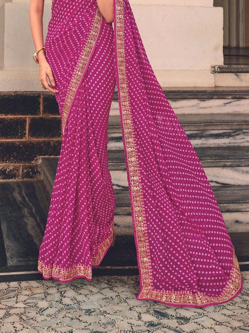 Deep Pink Bandhani Fine Georgette Saree