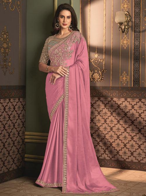 Pink premium Georgette Saree