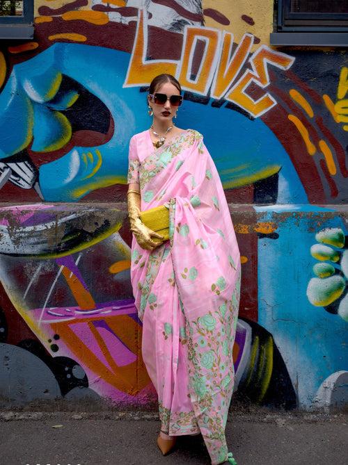 Lavender Pink Designer Silk Blended Saree